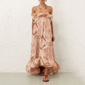 zimmermann illuminate flounce gown in guava agate